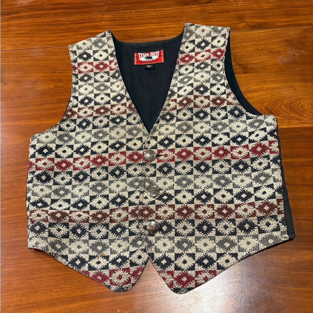 True Grit Vintage Mens Geometric Knit Southwestern Vest Size 3